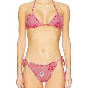 More to come red gingham bikini top L bottoms M